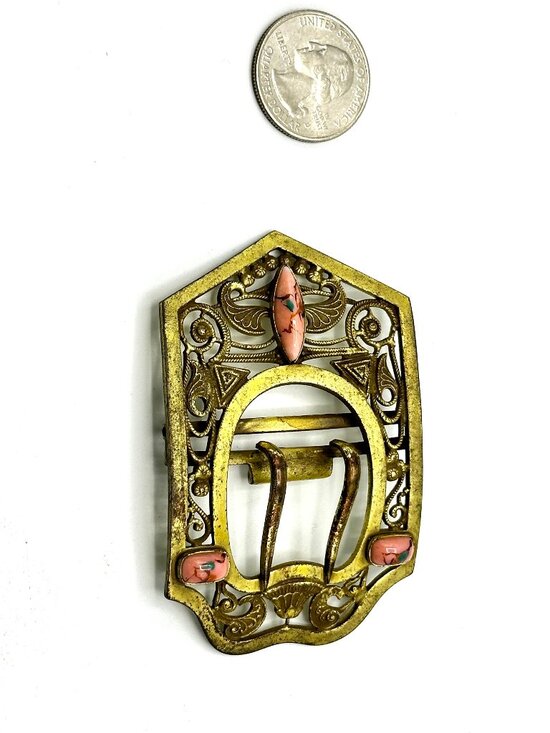 Art Nouveau Belt Buckle with Rhodonite Cabochons—Convert into Brooch or Pendant - Picture 10 of 11